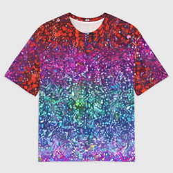 Мужская футболка оверсайз Разноцветные узоры красные синие и фиолетовые