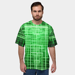 Футболка оверсайз мужская Зелёные неоновые полосы киберпанк, цвет: 3D-принт — фото 2