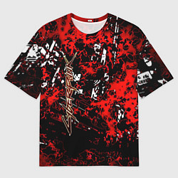 Мужская футболка оверсайз Красная иллюстрация киберпанк