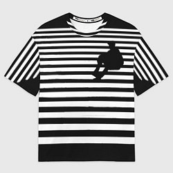 Футболка оверсайз мужская Силуэт на чёрно белом полосы, цвет: 3D-принт