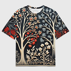 Мужская футболка оверсайз Новогодние узоры и деревья