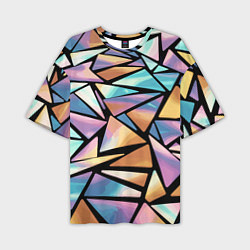 Футболка оверсайз мужская Радужные треугольники - кристаллы голографические, цвет: 3D-принт