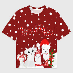 Футболка оверсайз мужская Семья ламы хо-хо-хо, цвет: 3D-принт