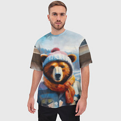 Футболка оверсайз мужская Бурый медведь в зимней одежде, цвет: 3D-принт — фото 2