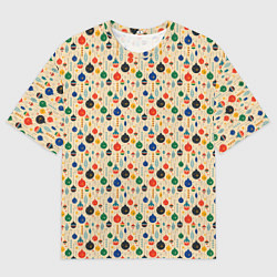 Футболка оверсайз мужская Разноцветные ёлочные игрушки, цвет: 3D-принт