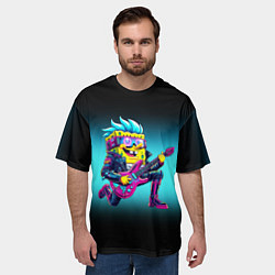 Футболка оверсайз мужская Sponge Bob - rock guitarist - ai art, цвет: 3D-принт — фото 2