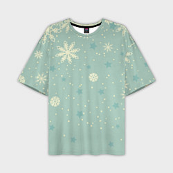 Мужская футболка оверсайз Снежинки и звезды на матно зеленем