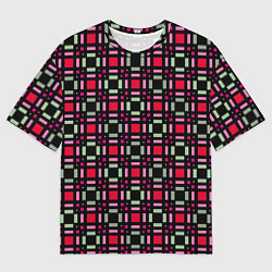 Мужская футболка оверсайз Красно-черный зеленый геометрический узор