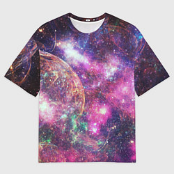 Футболка оверсайз мужская Пурпурные космические туманности со звездами, цвет: 3D-принт