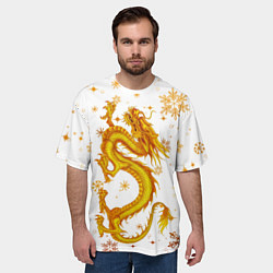 Футболка оверсайз мужская Золотой дракон в снежинках, цвет: 3D-принт — фото 2