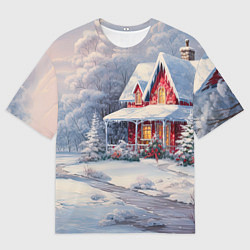 Мужская футболка оверсайз Новогодний снежный дом