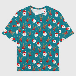 Мужская футболка оверсайз Дед Мороз и олени