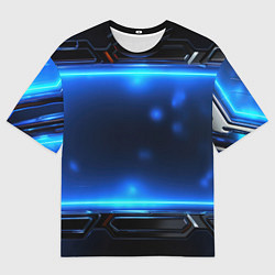 Мужская футболка оверсайз Синий неоновый экран