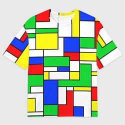 Футболка оверсайз мужская Геометрический жёлто-сине-красный, цвет: 3D-принт