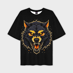 Мужская футболка оверсайз Волк чёрный хищник