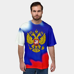 Футболка оверсайз мужская Герб РФ триколор краски, цвет: 3D-принт — фото 2