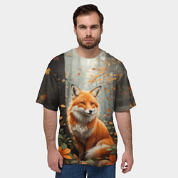 Футболка оверсайз мужская Лиса в осеннем лесу, цвет: 3D-принт — фото 2