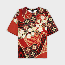 Мужская футболка оверсайз Японские хризантемы с сакурой