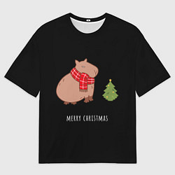 Футболка оверсайз мужская Капибара и ёлка, цвет: 3D-принт