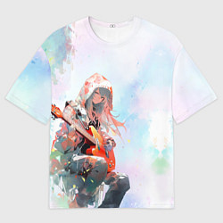 Мужская футболка оверсайз Девушка с гитарой арт