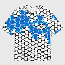 Футболка оверсайз мужская Синяя энерго-броня из шестиугольников, цвет: 3D-принт