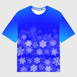 Мужская футболка оверсайз Снежинки на синем