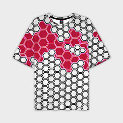 Мужская футболка оверсайз Красная энерго-броня из шестиугольников