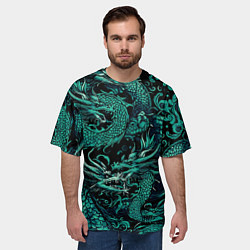 Футболка оверсайз мужская Дракон бирюзового цвета, цвет: 3D-принт — фото 2