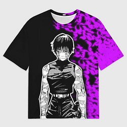 Футболка оверсайз мужская Маки Зенин и фиолетовый огонь - Магическая битва, цвет: 3D-принт