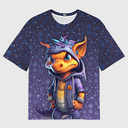 Футболка оверсайз мужская Дракончик и снежинки, цвет: 3D-принт