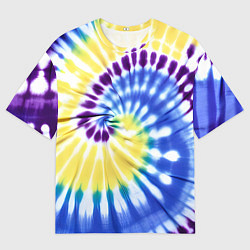 Мужская футболка оверсайз Тай дай наутилус в сиреневом, голубом и желтом цве