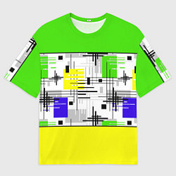 Мужская футболка оверсайз Узор из полос желтого и зеленого цвета