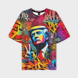 Мужская футболка оверсайз Дональд Трамп - граффити - нейросеть