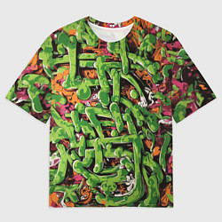 Мужская футболка оверсайз Оранжево-зелёное граффити