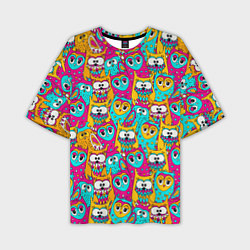 Мужская футболка оверсайз Разноцветные совы