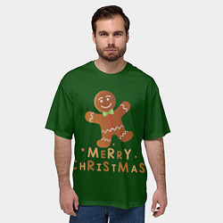 Футболка оверсайз мужская Пряничный человечек желает счастливого рождества, цвет: 3D-принт — фото 2