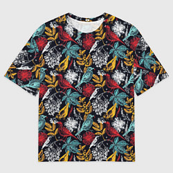 Мужская футболка оверсайз Разноцветные лесные птицы