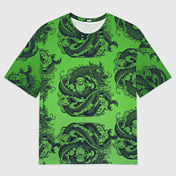 Футболка оверсайз мужская Дракон и Дед Мороз паттерн на зеленом, цвет: 3D-принт