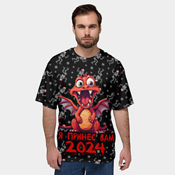 Футболка оверсайз мужская Красный дракончик принес 2024, цвет: 3D-принт — фото 2