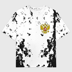 Футболка оверсайз мужская Герб РФ краски черные, цвет: 3D-принт