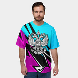 Футболка оверсайз мужская Герб рф - неоновый, цвет: 3D-принт — фото 2