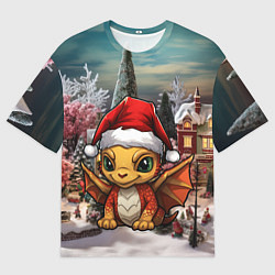 Футболка оверсайз мужская Дракоша 2024 новогодний символ года, цвет: 3D-принт