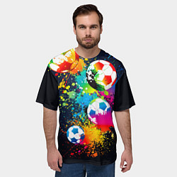 Футболка оверсайз мужская Разноцветные футбольные мячи, цвет: 3D-принт — фото 2