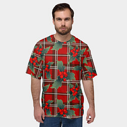 Футболка оверсайз мужская Остролист на красной шотландке, цвет: 3D-принт — фото 2