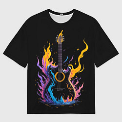 Футболка оверсайз мужская Гитара в неоновом огне, цвет: 3D-принт