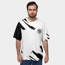 Футболка оверсайз мужская BMW чёрные краски абстракция, цвет: 3D-принт — фото 2