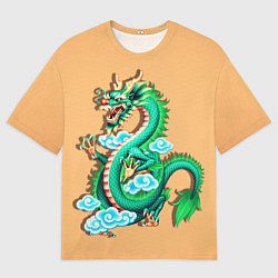 Футболка оверсайз мужская Зелёный дракон на оранжевой текстуре, цвет: 3D-принт
