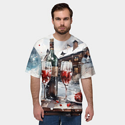 Футболка оверсайз мужская Новогодние напитки на фоне зимнего пейзажа, цвет: 3D-принт — фото 2