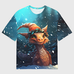 Мужская футболка оверсайз Дракон под снегом