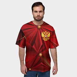 Футболка оверсайз мужская Золотой герб России на красной абстракции, цвет: 3D-принт — фото 2
